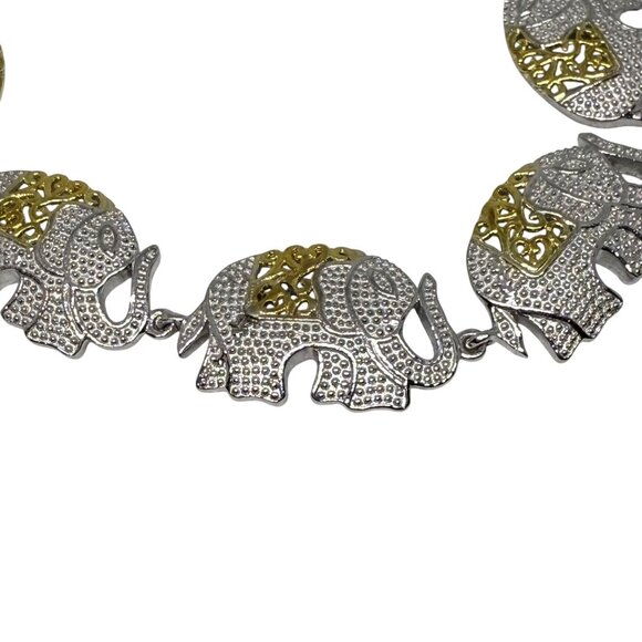 Silver & Gold-Tone Elephant Charm Bracelet With Toggle Clasp - Picture 3 of 4